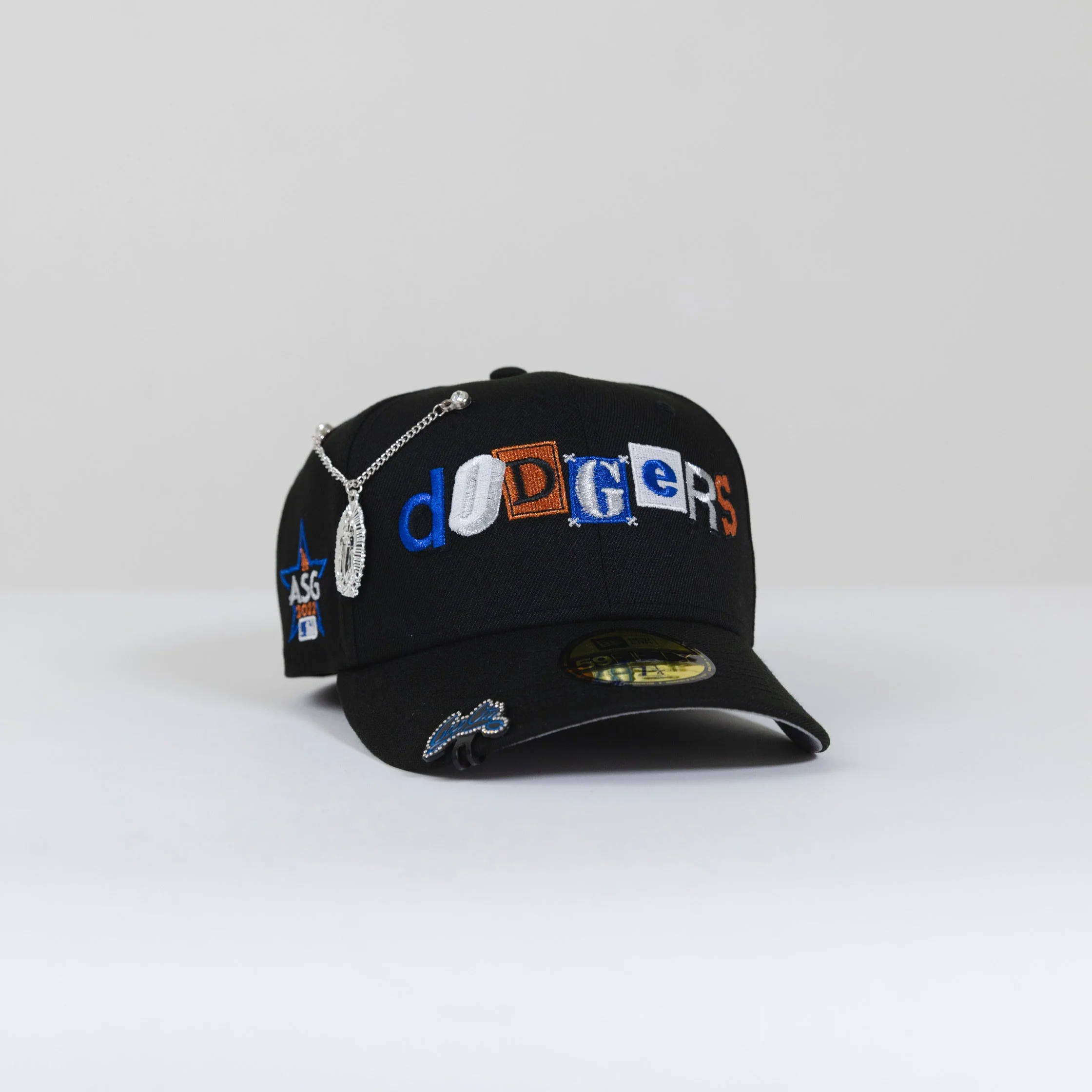 NEW ERA 59FIFTY BLACK LOS ANGELES DODGERS SCRIPT WITH BOX FONT 2022 ALL-STAR GAME SIDE PATCH