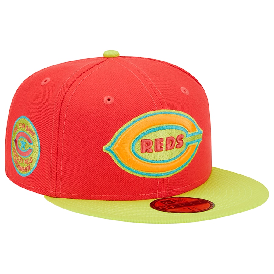NEW ERA RED/NEON GREEN CINCINNATI REDS 1938 MLB ALL-STAR GAME LAVA HIGHLIGHTER COMBO 59FIFTY FIT CAP