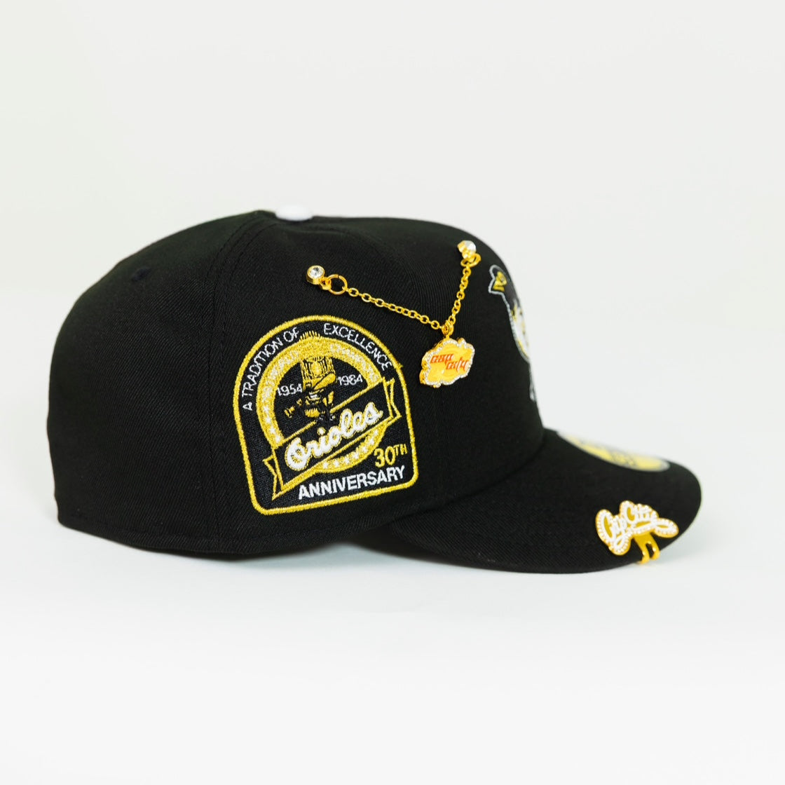 NEW ERA EXCLUSIVE 59FIFTY BLACK BALTIMORE ORIOLES W/ 30TH ANNIVERSARY SIDE PATCH