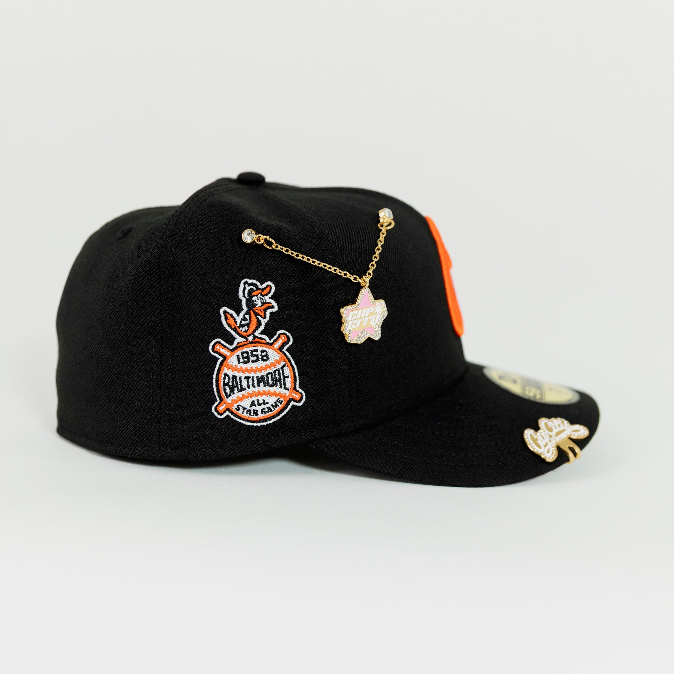 NEW ERA EXCLUSIVE 59FIFTY BLACK BALTIMORE ORIOLES W/ 1958 ALL STAR GAME SIDE PATCH