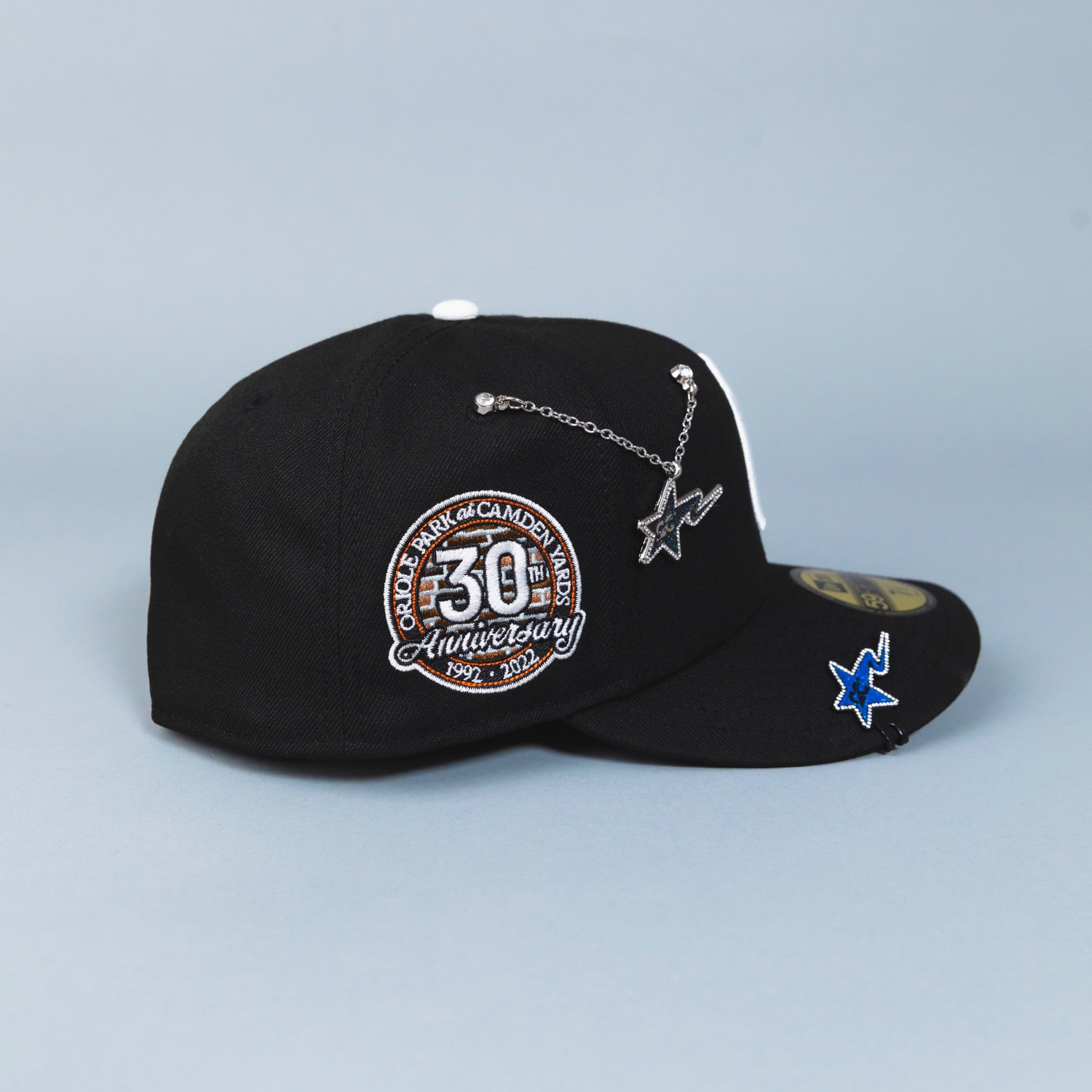 NEW ERA EXCLUSIVE 59FIFTY BLACK BALTIMORE ORIOLES W/ 30TH ANNIVERSARY PATCH