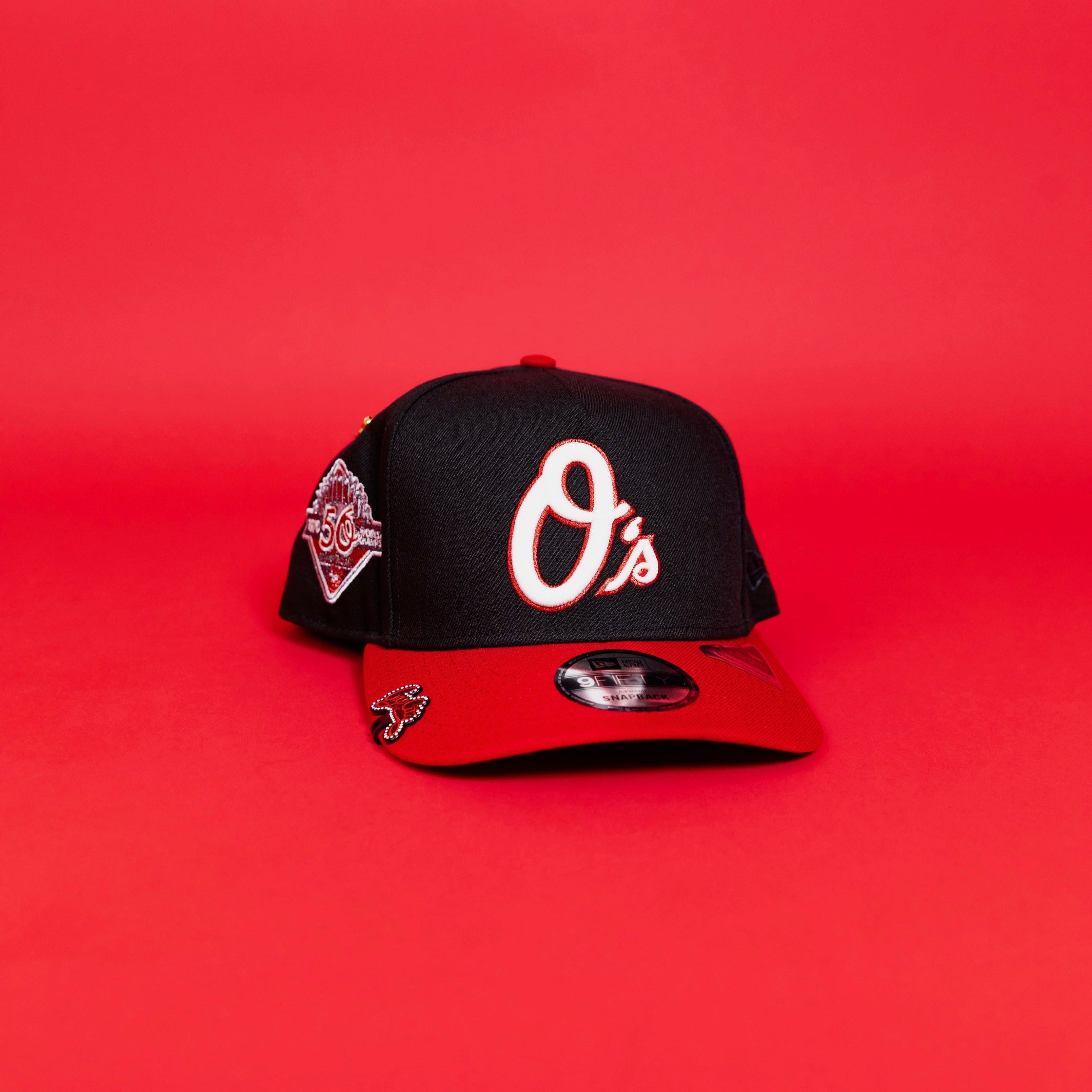 NEW ERA EXCLUSIVE 9FIFTY A-FRAME BLACK/ RED BALTIMORE ORIOLES W/ 30TH ANNIVERSARY SIDE PATCH