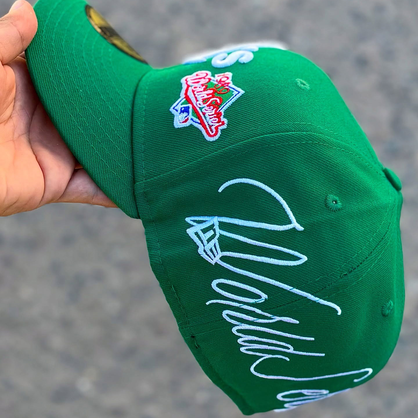 NEW ERA ATHLETICS GREEN HISTORIC WORLD SERIES CHAMPIONS EMBROIDERED CASUAL BASEBALL CAP