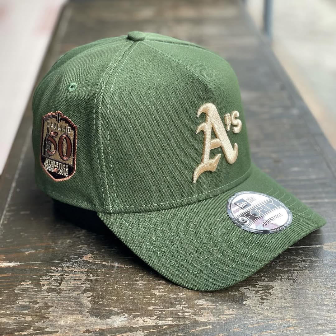 NEW ERA OAKLAND ATHLETICS 50TH ANNIVERSARY OLIVE COPPER 9FORTY A FRAME SNAPBACK CASQUETTE