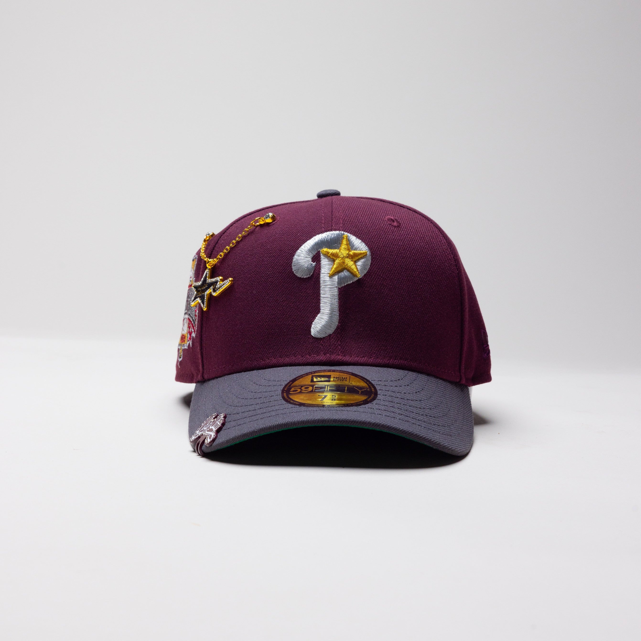 NEW ERA EXCLUSIVE 59FIFTY MAROON RED/ DARK GREY PHILADELPHIA PHILLIES W/ 1996 ALL STAR GAME PATCH