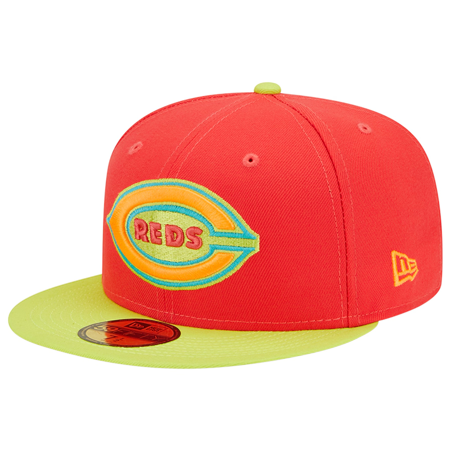 NEW ERA RED/NEON GREEN CINCINNATI REDS 1938 MLB ALL-STAR GAME LAVA HIGHLIGHTER COMBO 59FIFTY FIT CAP