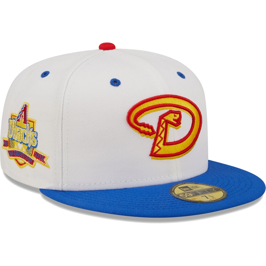 NEW ERA MEN'S ARIZONA DIAMONDBACKS NEW ERA WHITE/ROYAL BLUE 10TH ANNIVERSARY CHERRY LOLLI 59FIFTY FIT CAP