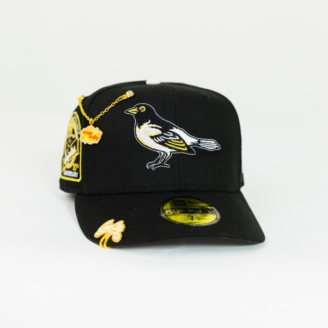 NEW ERA EXCLUSIVE 59FIFTY BLACK BALTIMORE ORIOLES W/ 30TH ANNIVERSARY SIDE PATCH