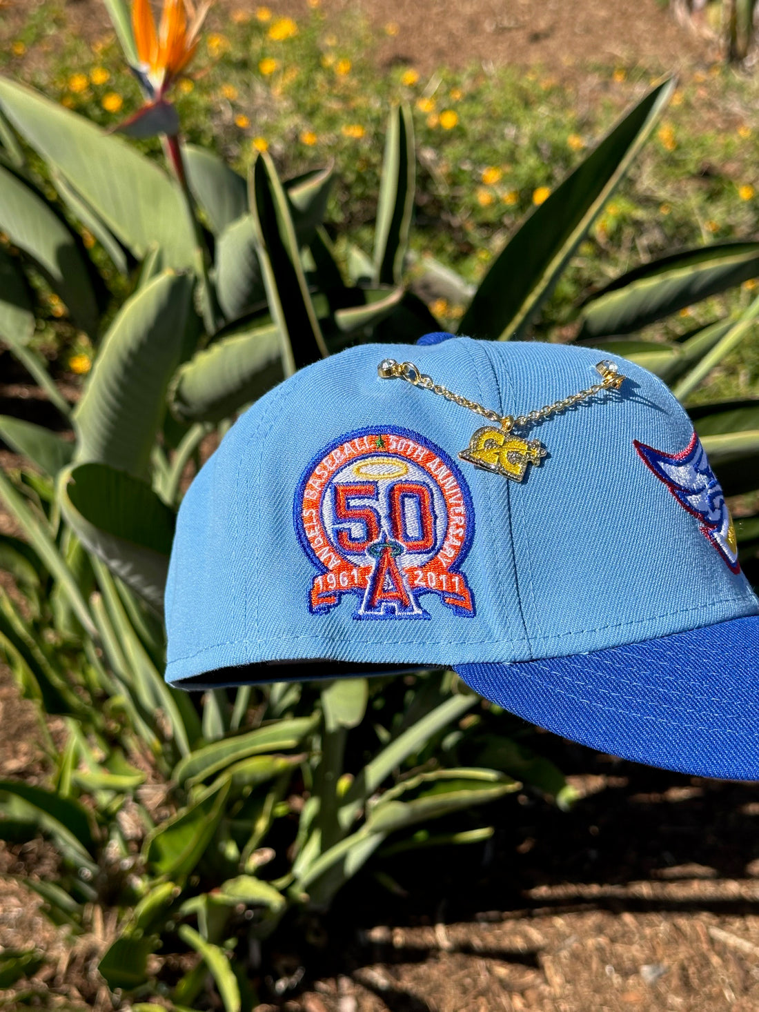NEW ERA 59FIFTY SKY BLUE ANAHEIM ANGELS W/ 50TH ANNIVERSARY SIDE PATCH