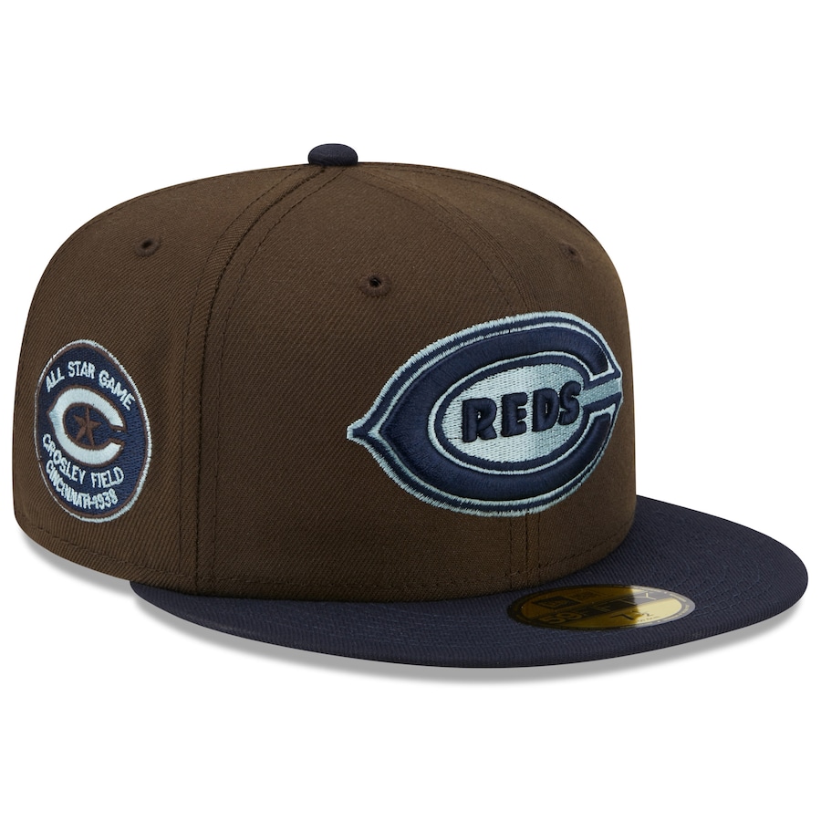 NEW ERA CINCINNATI REDS NEW ERA MEN'S BROWN/NAVY 1938 MLB ALL-STAR GAME WALNUT 9FIFTY FIT CAP