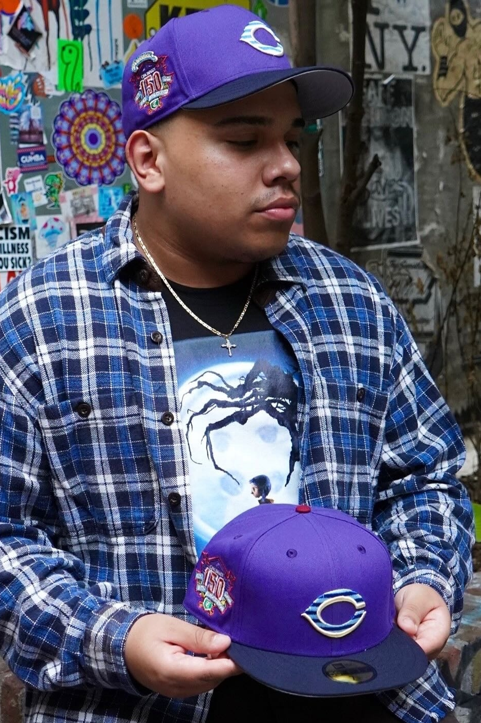 NEW ERA CINCINNATI REDS 59FIFTY 150TH ANNIV RED STOCKINGS PURPLE/NAVY