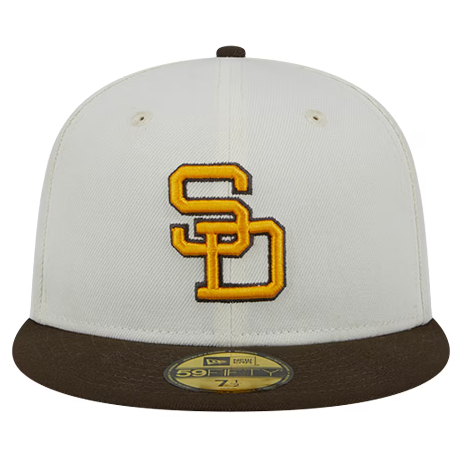 NEW ERA MEN'S SAN DIEGO PADRES NEW ERA CREAM COOPERSTOWN COLLECTION CHROME 59FIFTY FITTED HAT