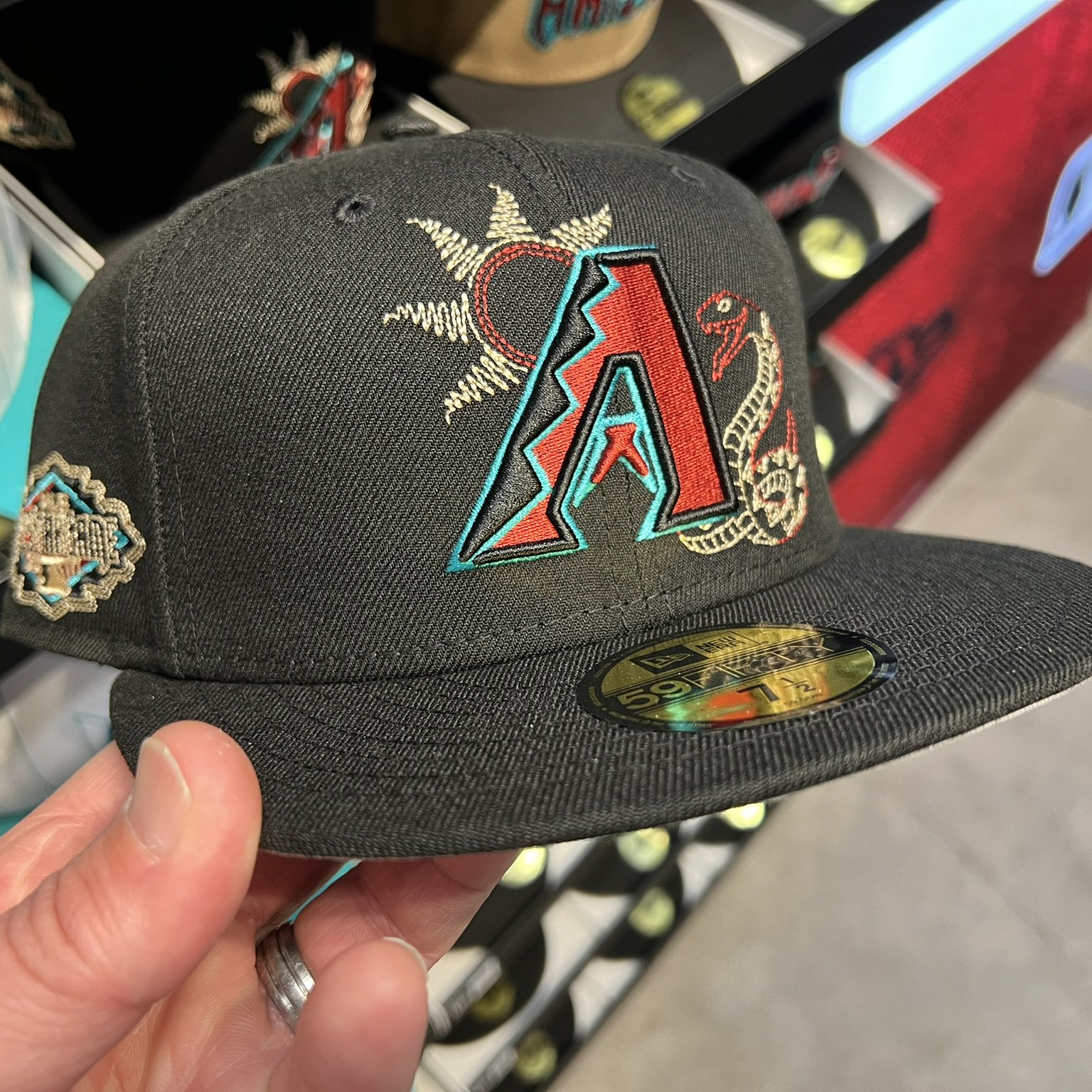 NEW ERA MEN'S ARIZONA DIAMONDBACKS BLACK STATE STITCH 59FIFTY FITTED HAT