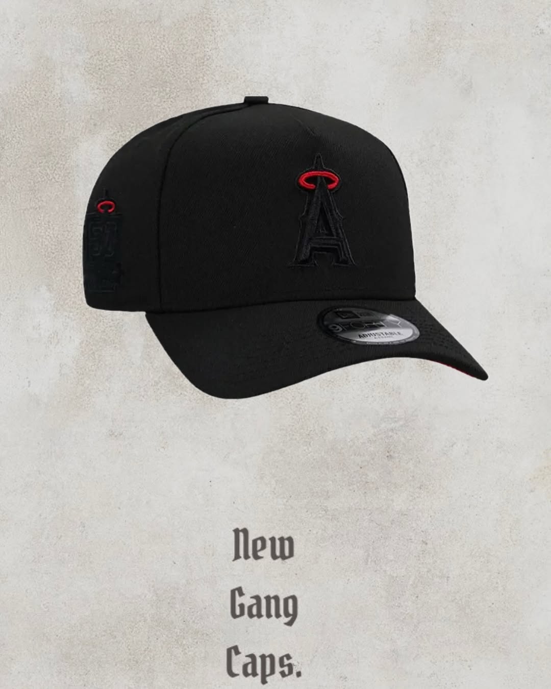 NEW ERA ANAHEIM ANGELS 50TH ANNIVERSARY BLACK AND RED 9FORTY A FRAME SNAPBACK HAT