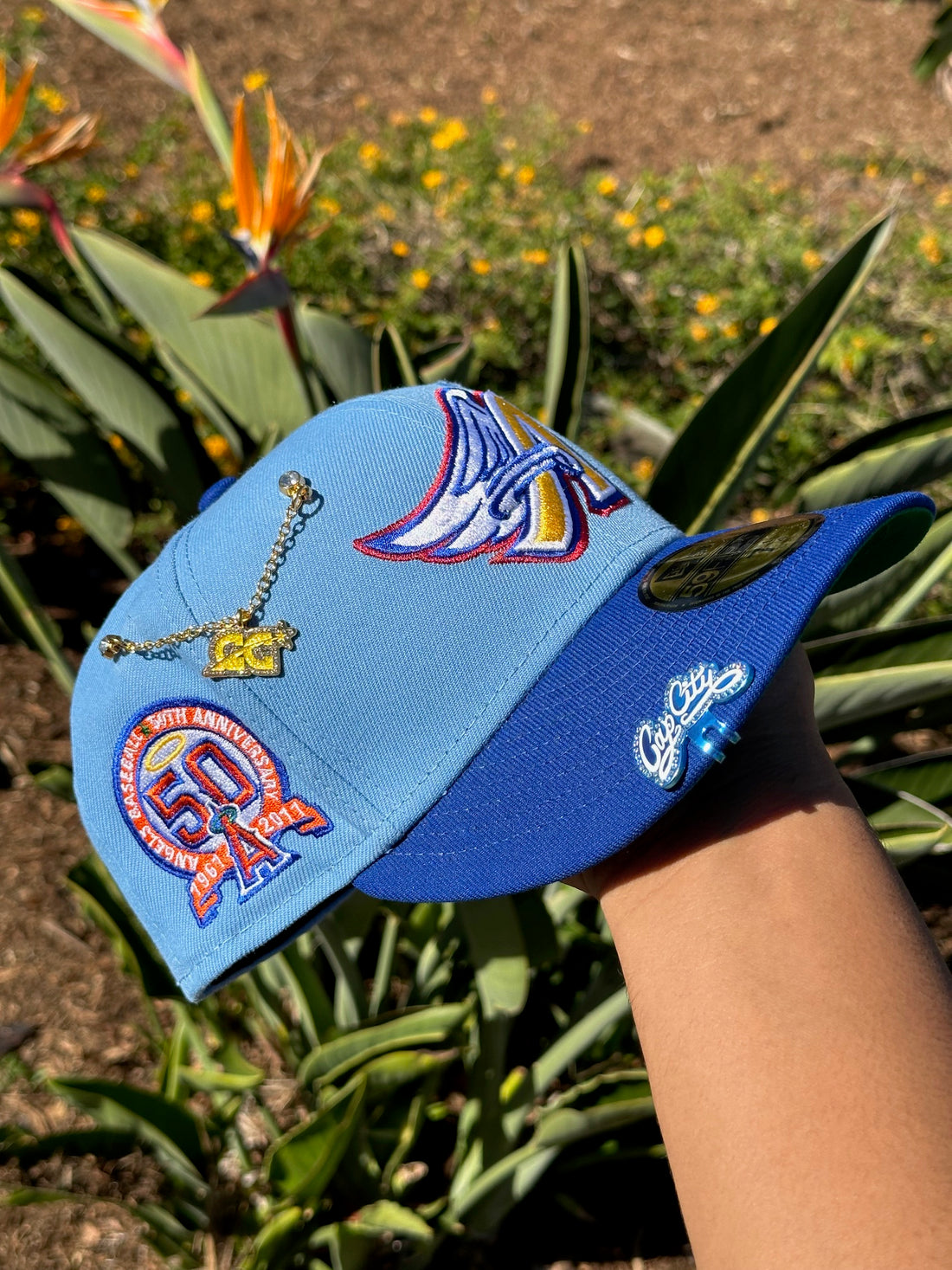 NEW ERA 59FIFTY SKY BLUE ANAHEIM ANGELS W/ 50TH ANNIVERSARY SIDE PATCH