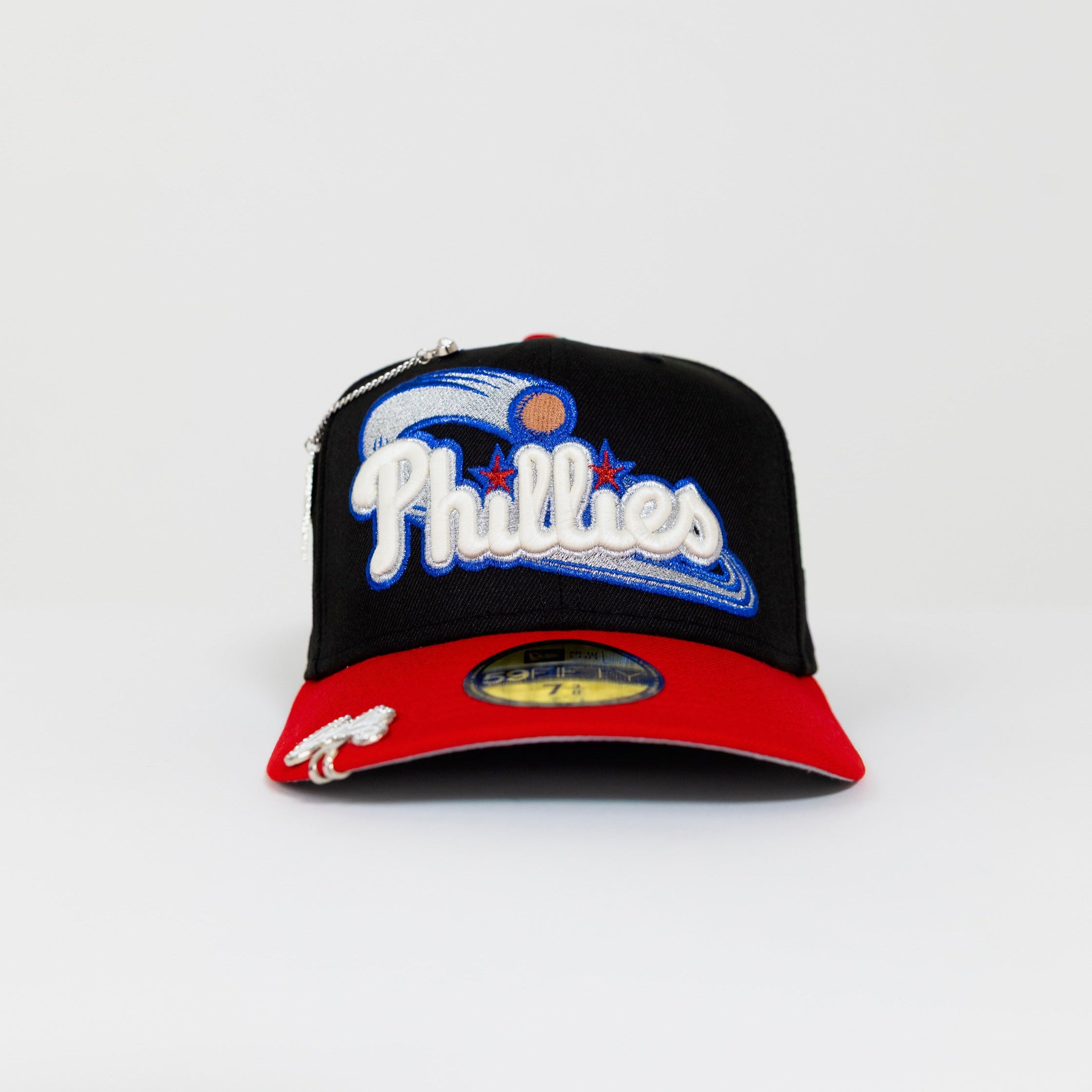 NEW ERA EXCLUSIVE 59FIFTY BLACK/ RED PHILADELPHIA PHILLIES SCRIPT W/ 1996 ALL STAR GAME PATCH