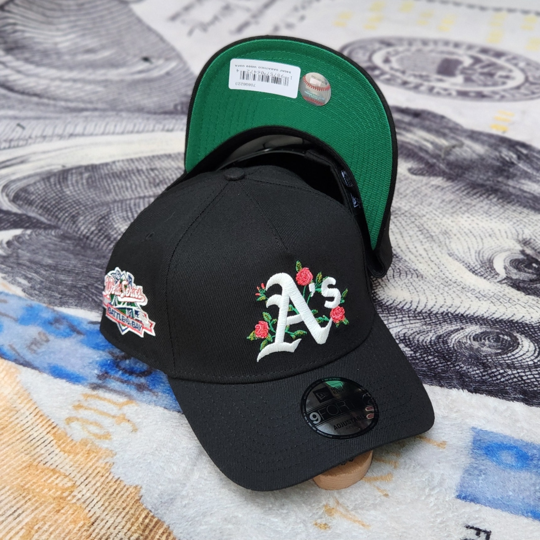 NEW ERA OAKLAND ATHLETICS 1989 WORLD SERIES BLACK FLOWER 9FORTY A-FRAME BASEBALL CAP