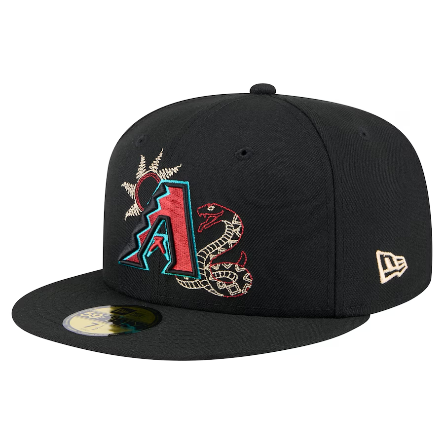 NEW ERA MEN'S ARIZONA DIAMONDBACKS BLACK STATE STITCH 59FIFTY FITTED HAT