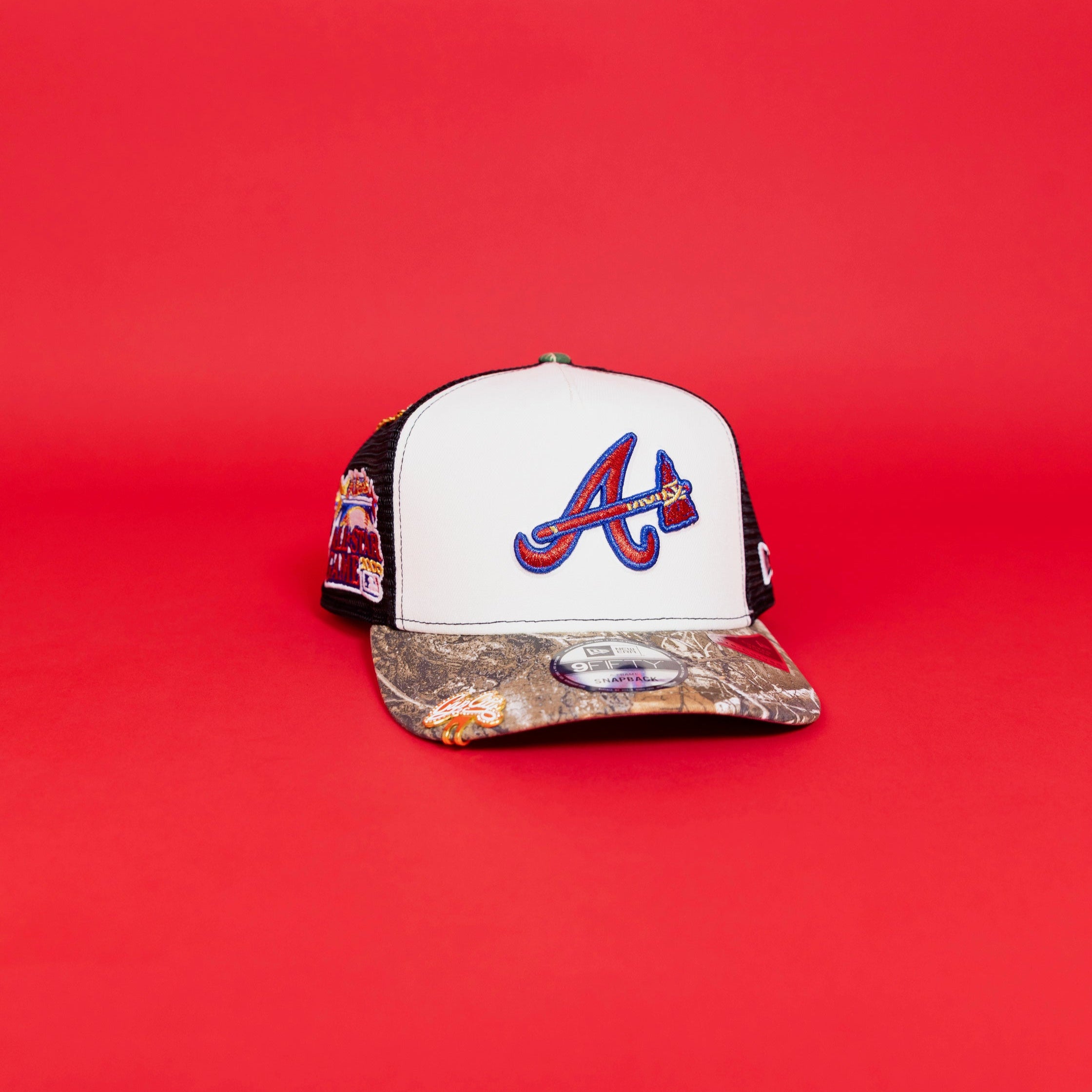 NEW ERA EXCLUSIVE 9FIFTY A-FRAME CHROME/ REALTREE ATLANTA BRAVES MESHBACK SNAPBACK W/ 2000 ALL STAR GAME SIDE PATCH