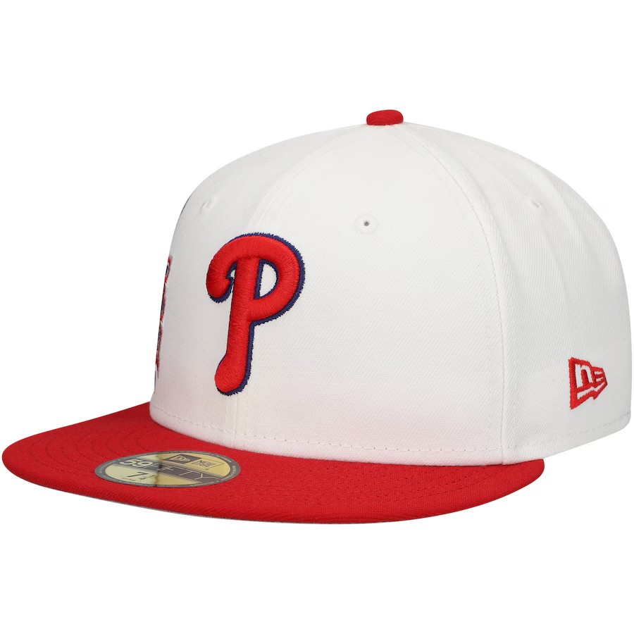 NEW ERA PHILADELPHIA PHILLIES OPTIC 59FIFTY SLIM CAP-WHITE/MAROON-COLLECTION SERIES-FLAT BRIM