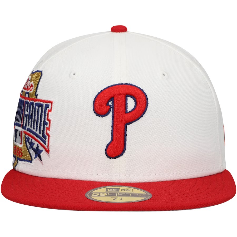 NEW ERA PHILADELPHIA PHILLIES OPTIC 59FIFTY SLIM CAP-WHITE/MAROON-COLLECTION SERIES-FLAT BRIM