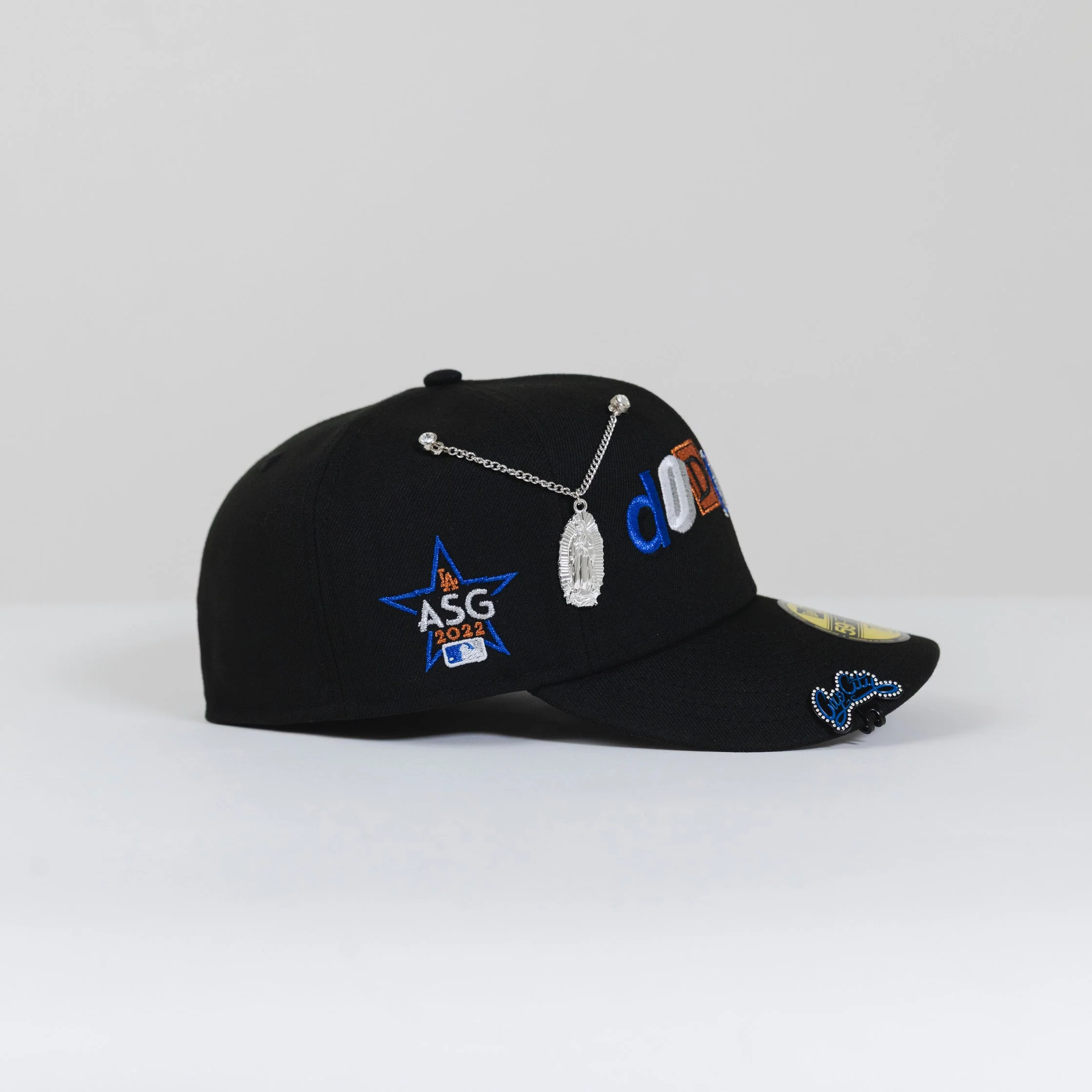 NEW ERA 59FIFTY BLACK LOS ANGELES DODGERS SCRIPT WITH BOX FONT 2022 ALL-STAR GAME SIDE PATCH