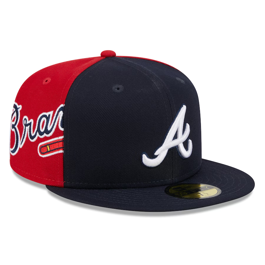 NEW ERA ATLANTA BRAVES NAVY/RED GAMEDAY SIDESWIPE EMBROIDERED CASUAL BASEBALL CAP