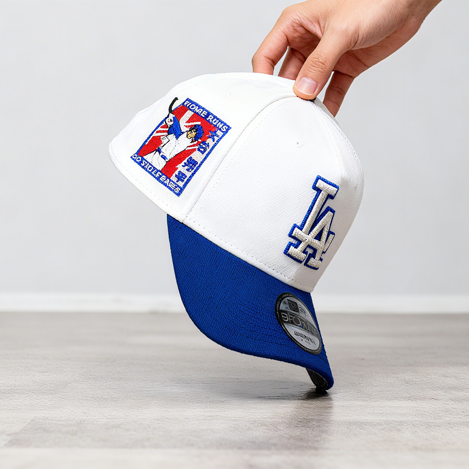 NEW ERA BASEBALL CAP 9FORTY LOS ANGELES DODGERS MLB OHTANI SHOHEI 50/50 GREY BOTTOM A- TYPE BUCKLES CAP CREAM-OTANI SHOHEI HITS 4 CONSECUTIVE HOME RUNS