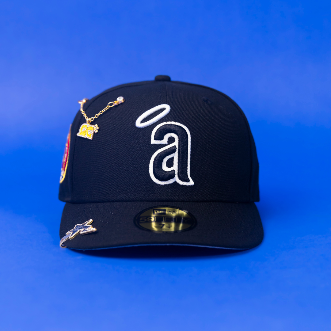 NEW ERA 59FIFTY BLACK ANAHEIM ANGELS W/ 25TH ANNIVERSARY SIDE PATCH
