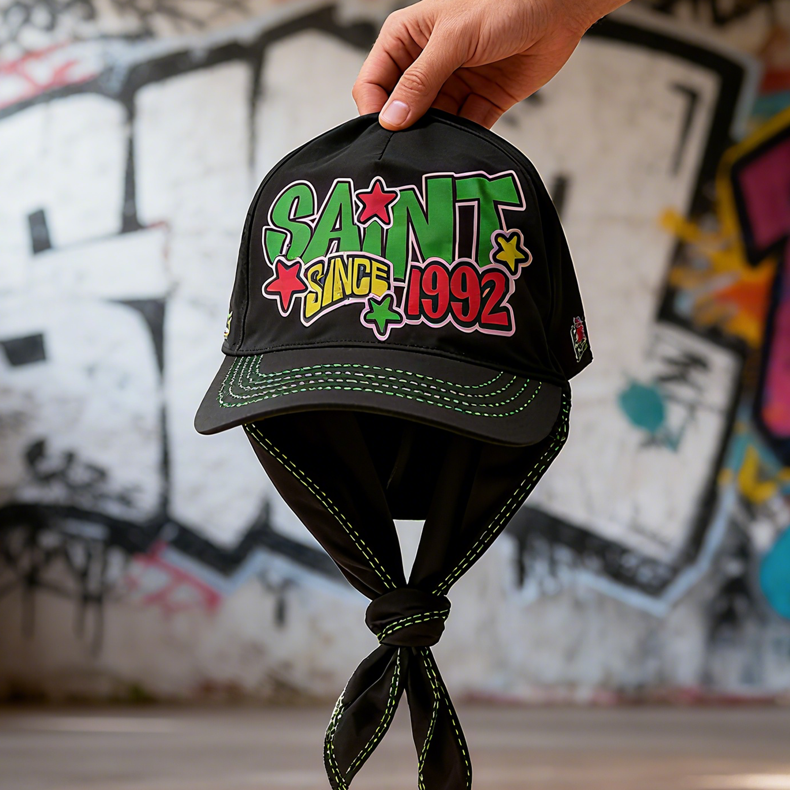 SAINT & Street Graffiti Ink Black Street Fashion Hat/Band Headband Duck Tongue Hat Summer And Autumn Street Personality Retro Bag Head Cap Baseball Cap