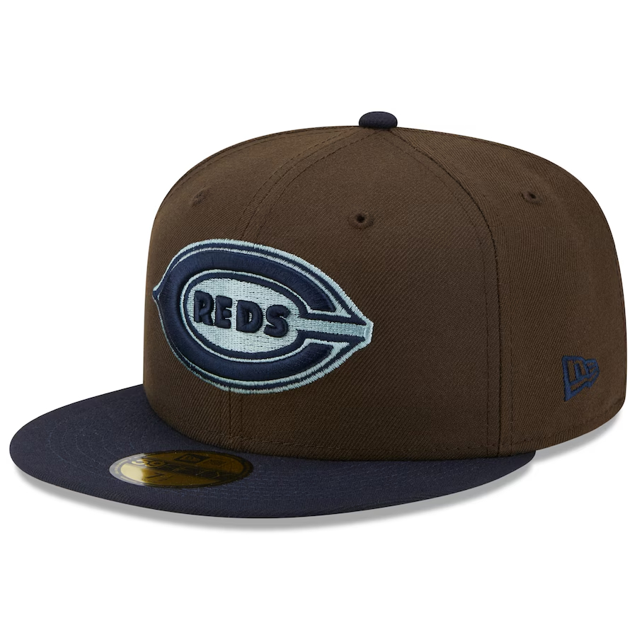 NEW ERA CINCINNATI REDS NEW ERA MEN'S BROWN/NAVY 1938 MLB ALL-STAR GAME WALNUT 9FIFTY FIT CAP