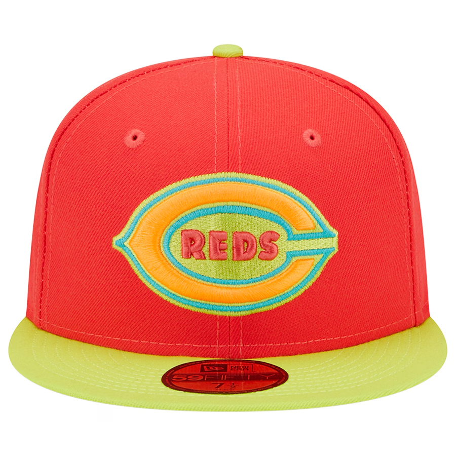 NEW ERA RED/NEON GREEN CINCINNATI REDS 1938 MLB ALL-STAR GAME LAVA HIGHLIGHTER COMBO 59FIFTY FIT CAP