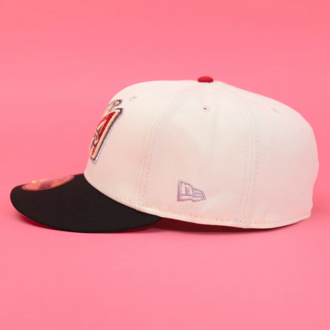 NEW ERA EXCLUSIVE 59FIFTY CHROME/ BLACK ANAHEIM ANGELS W/ 50TH ANNIVERSARY SIDE PATCH