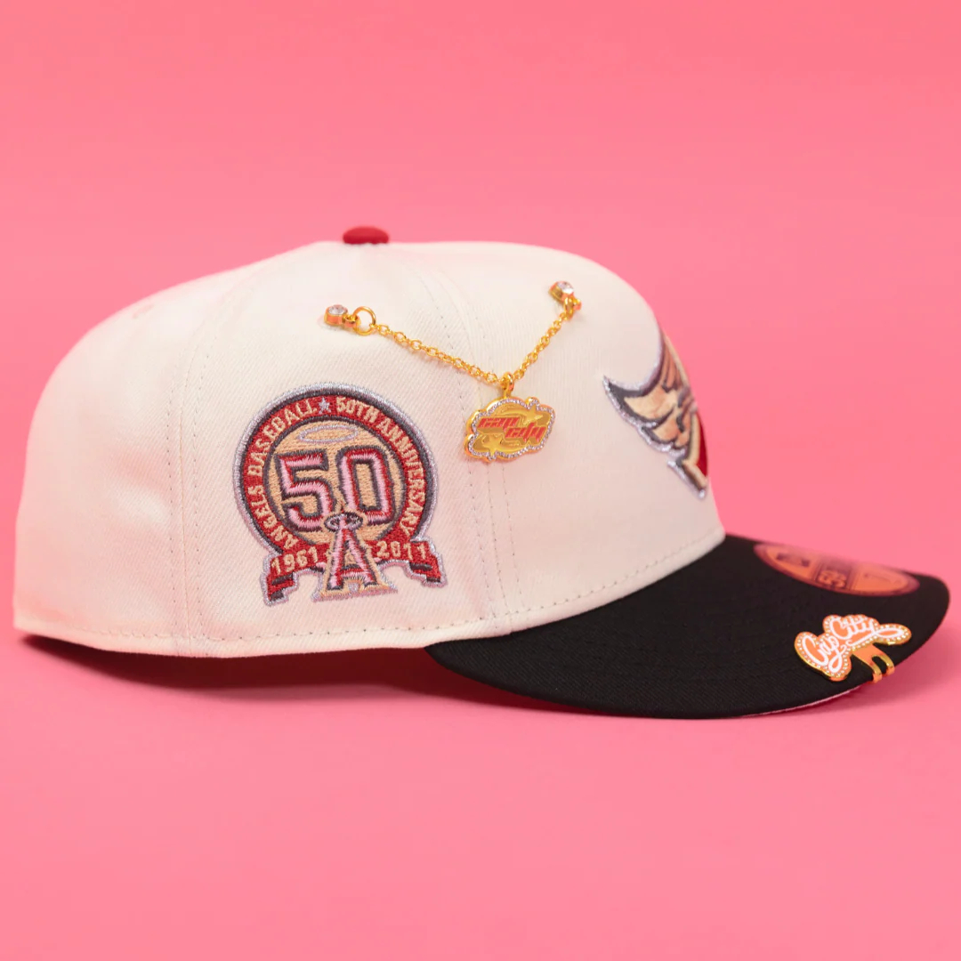 NEW ERA EXCLUSIVE 59FIFTY CHROME/ BLACK ANAHEIM ANGELS W/ 50TH ANNIVERSARY SIDE PATCH