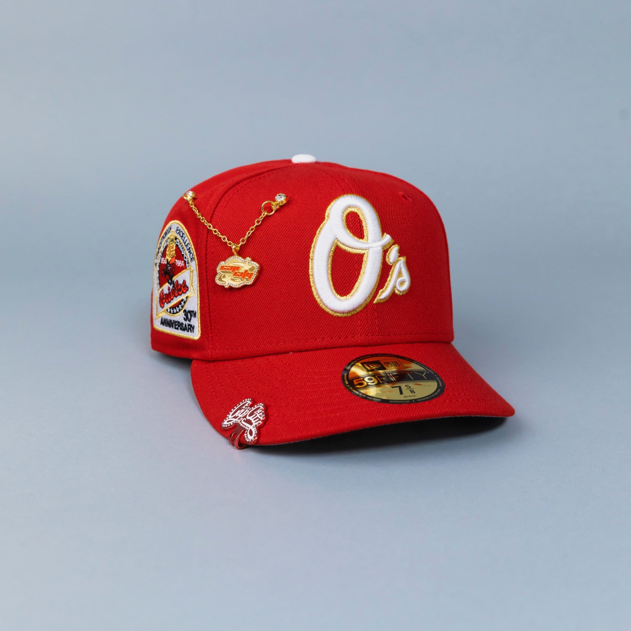 NEW ERA EXCLUSIVE 59FIFTY RED BALTIMORE ORIOLES W/ 30TH ANNIVERSARY SIDE PATCH