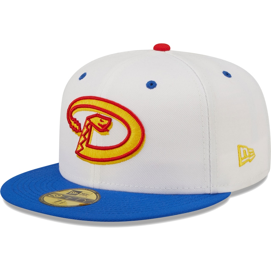NEW ERA MEN'S ARIZONA DIAMONDBACKS NEW ERA WHITE/ROYAL BLUE 10TH ANNIVERSARY CHERRY LOLLI 59FIFTY FIT CAP