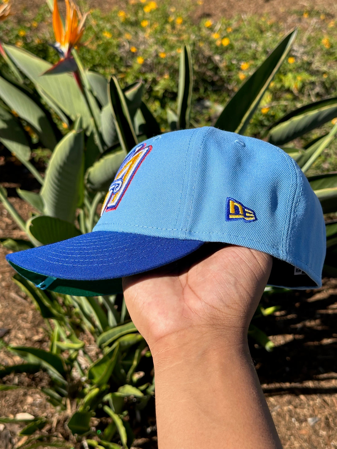 NEW ERA 59FIFTY SKY BLUE ANAHEIM ANGELS W/ 50TH ANNIVERSARY SIDE PATCH