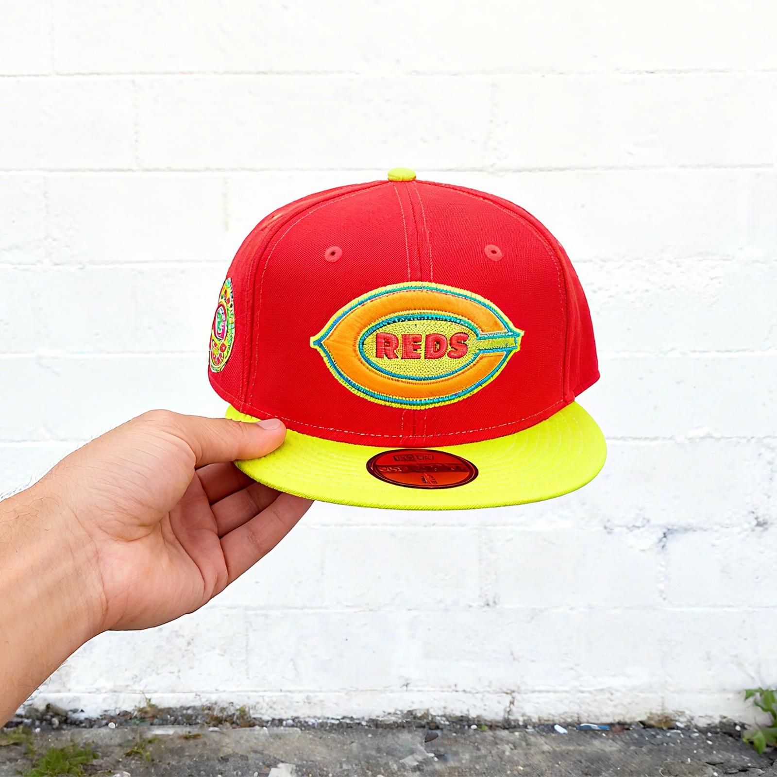 NEW ERA RED/NEON GREEN CINCINNATI REDS 1938 MLB ALL-STAR GAME LAVA HIGHLIGHTER COMBO 59FIFTY FIT CAP