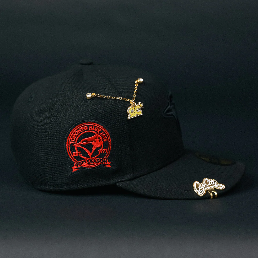 NEW ERA EXCLUSIVE 59FIFTY BLACKED OUT TORONTO BLUE JAYS W/ 40TH SEASON SIDE PATCH