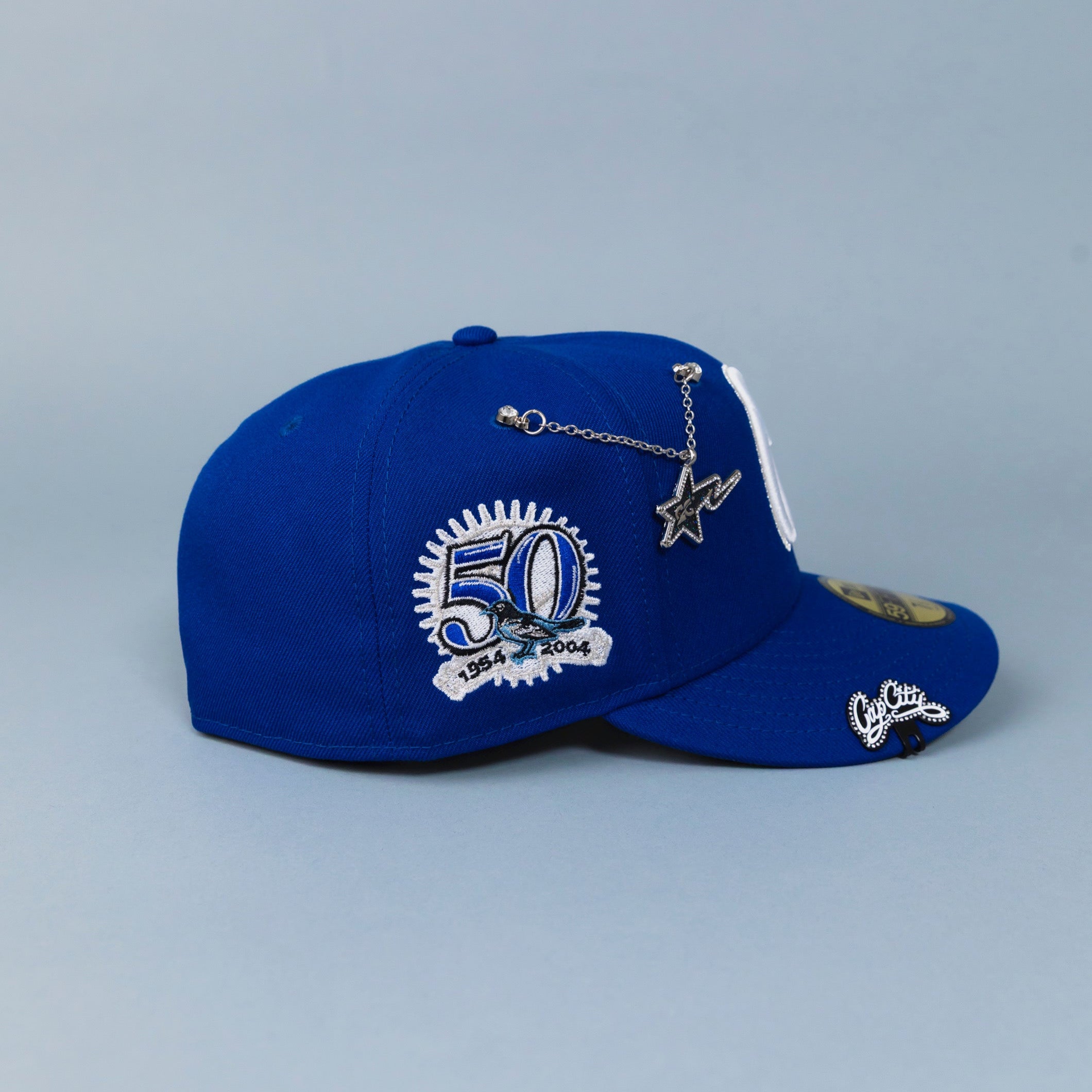 NEW ERA EXCLUSIVE 59FIFTY BLUE BALTIMORE ORIOLES W/ 50TH ANNIVERSARY PATCH