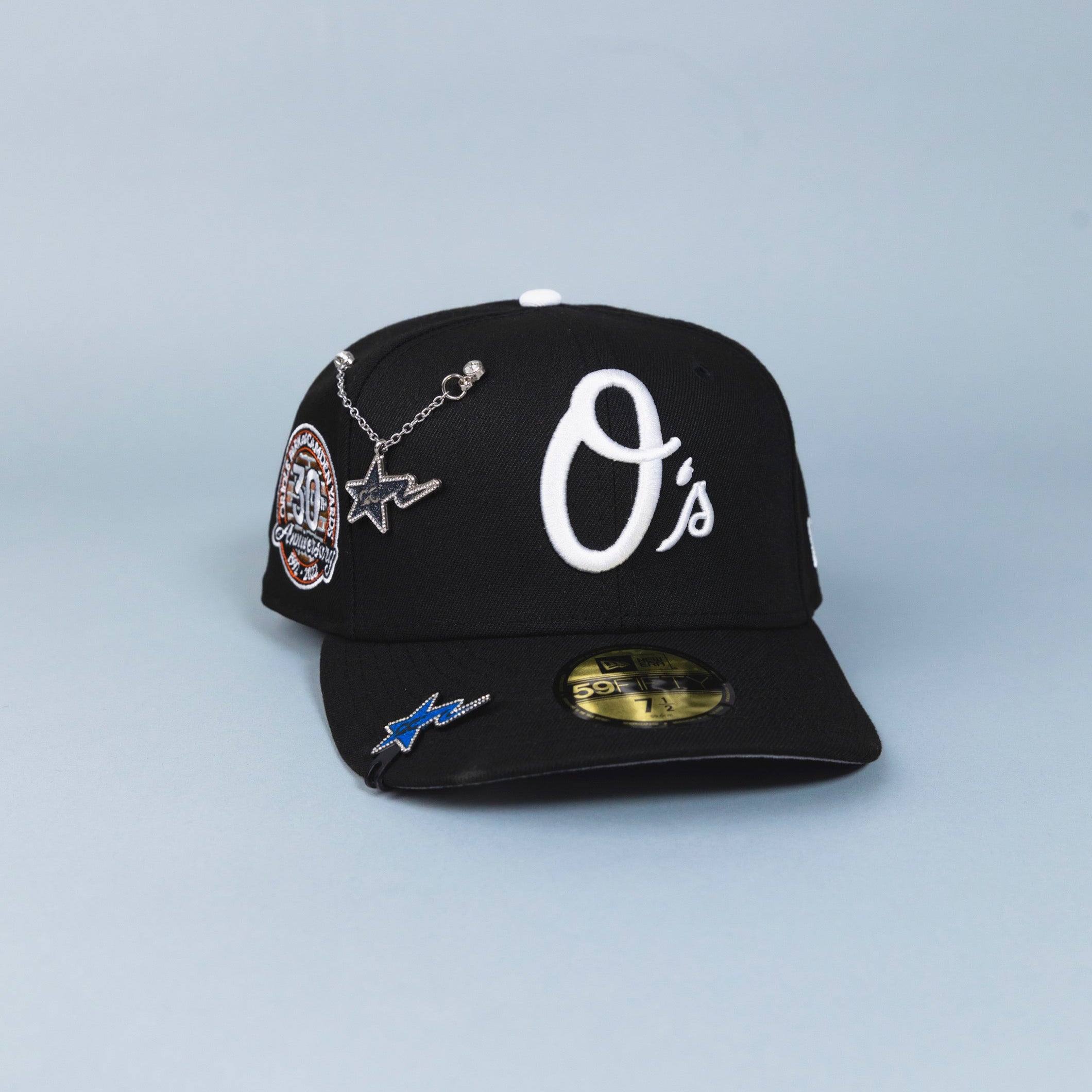 NEW ERA EXCLUSIVE 59FIFTY BLACK BALTIMORE ORIOLES W/ 30TH ANNIVERSARY PATCH