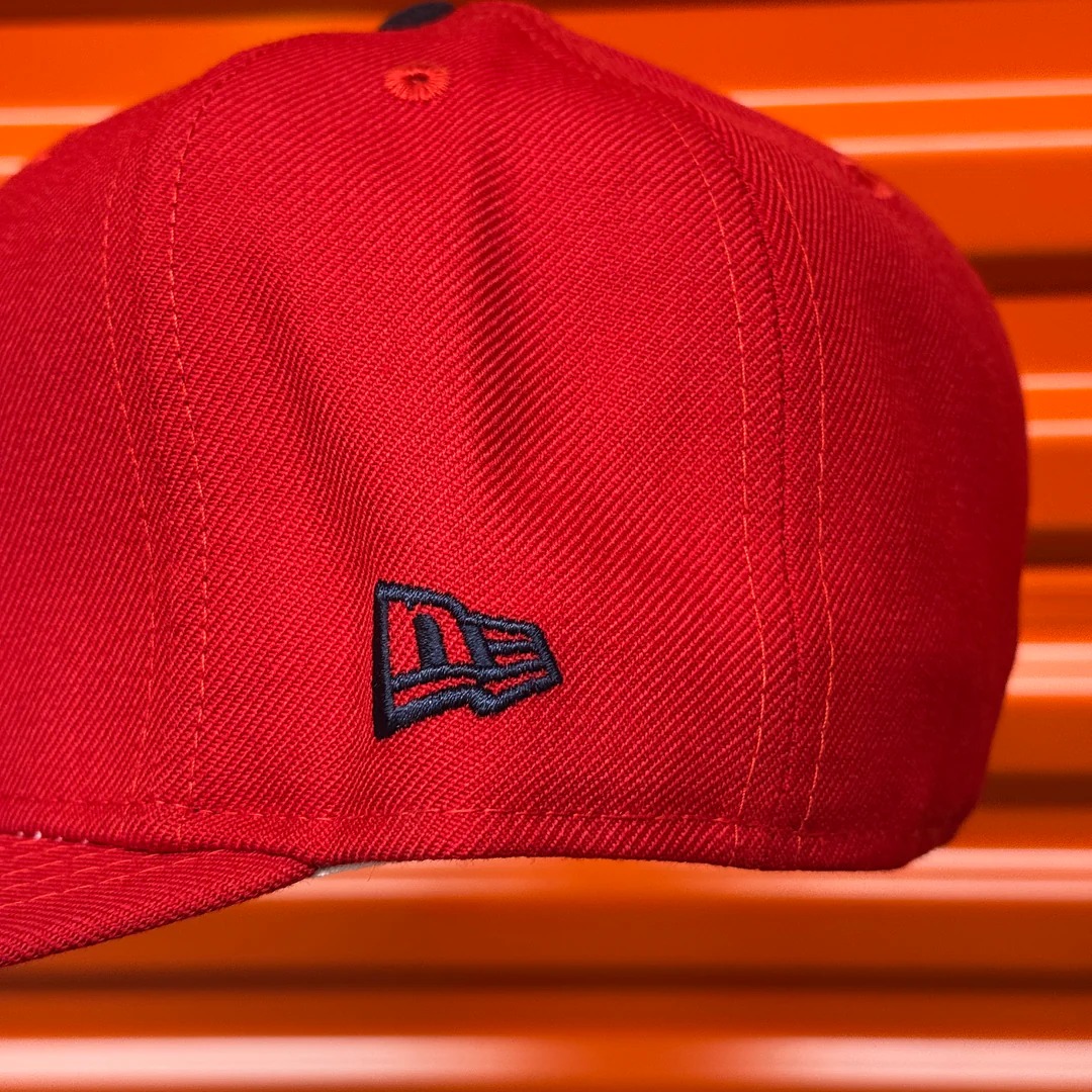 NEW ERA WOOL RED NAVY CHIEF WAHOO BANNED CLEVELAND INDIANS GUARDIANS 1995 WORLD SERIES 59 FITTED HAT CAP RARE GREY UV