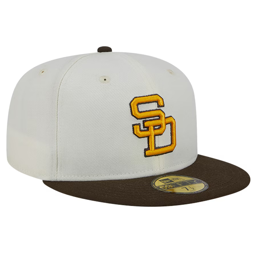 NEW ERA MEN'S SAN DIEGO PADRES NEW ERA CREAM COOPERSTOWN COLLECTION CHROME 59FIFTY FITTED HAT