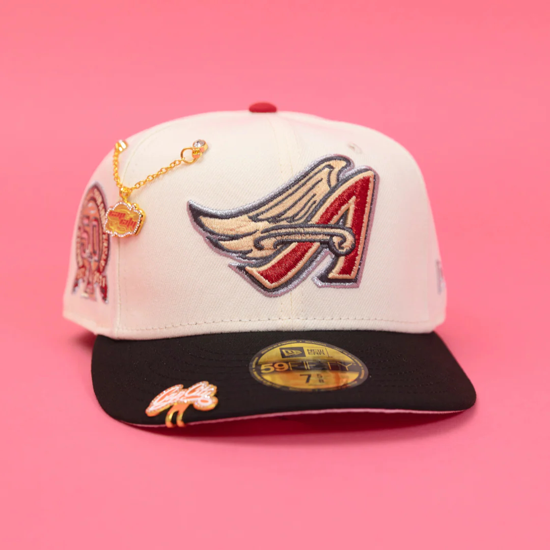 NEW ERA EXCLUSIVE 59FIFTY CHROME/ BLACK ANAHEIM ANGELS W/ 50TH ANNIVERSARY SIDE PATCH