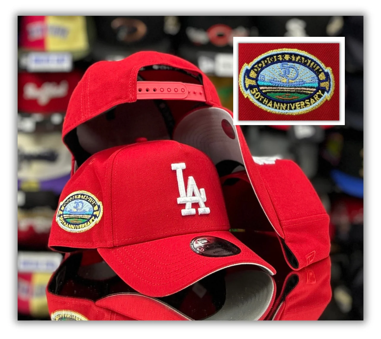NEW ERA RED LOS ANGELES DODGERS 50TH ANNIVERSARY 9FORTY NEW ERA ADJUSTABLE SNAPBACK HAT 5 PANEL