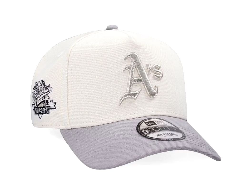 NEW ERA OAKLAND ATHLETICS WORLD SERIES 1989 METALLIC CHROME TWO TONE A FRAME 9FORTY SNAPBACK GORRA