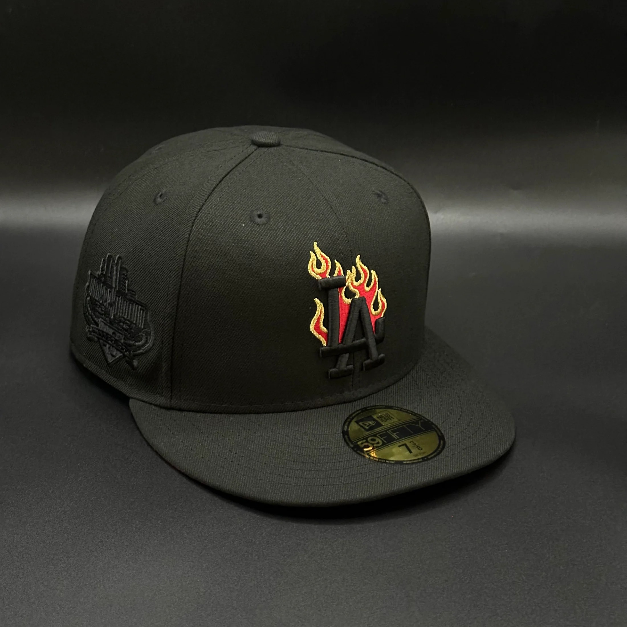 All Black Red LA Dodgers Flames 40th Anniversary 59FlFTY Fitted