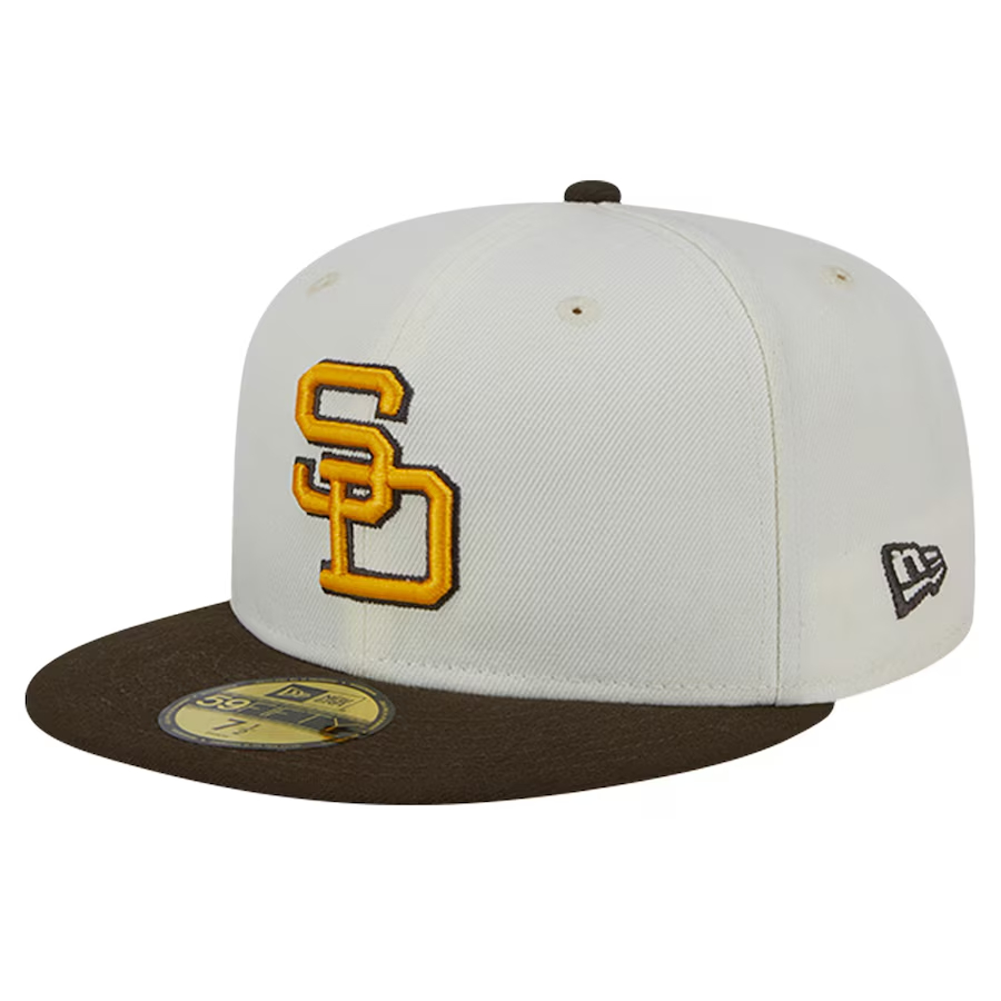 NEW ERA MEN'S SAN DIEGO PADRES NEW ERA CREAM COOPERSTOWN COLLECTION CHROME 59FIFTY FITTED HAT