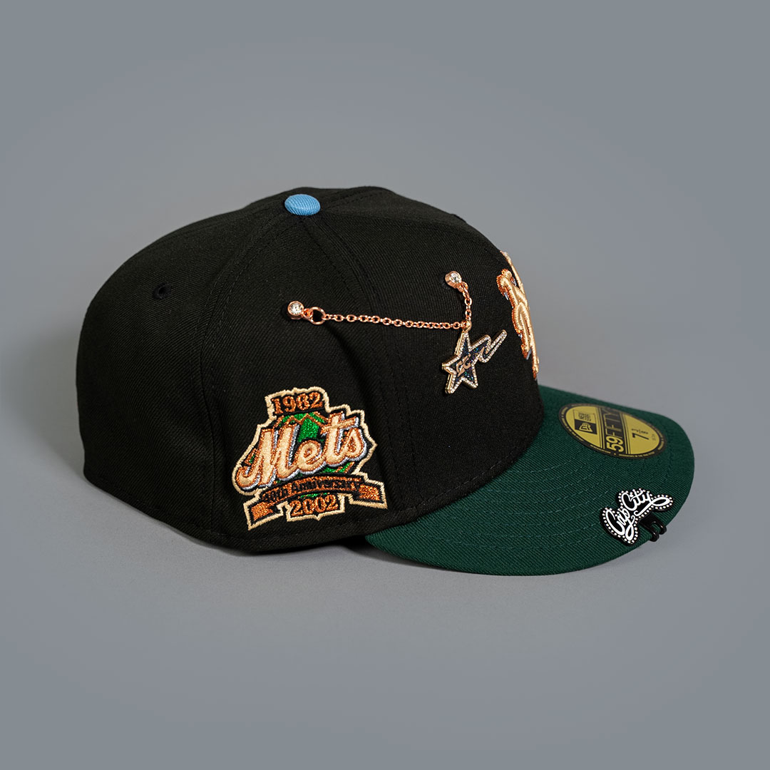 NEW ERA EXCLUSIVE 59FIFTY BLACK/ FOREST GREEN NEW YORK METS W/ 40TH ANNIVERSARY SIDE PATCH