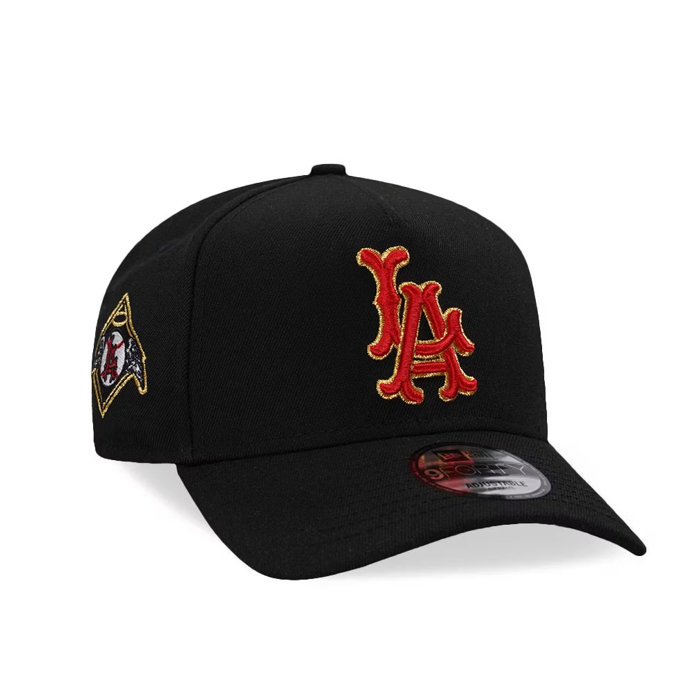 NEW ERA LOS ANGELES ANGELS BLACK PRIME METAL EDITION 9FORTY A- FRAME BASEBALL CAP